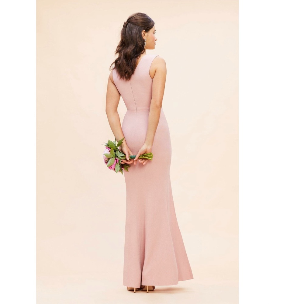 Dress the Population: Sandra Crepe Plunge V-Neck Sleeveless Side Slit Gown - Picture 7 of 8